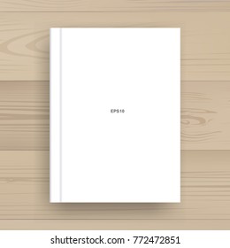 Blank magazine book cover background with soft shadows on wood background. Vector illustration.