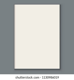 Blank Magazine or Catalogue Front Page with Shadow Effect. Vector Illustration. White Page Mockup.