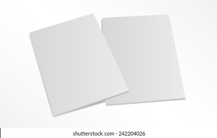 Blank magazine covers isolated on white background. 3D illustration with soft shadows.