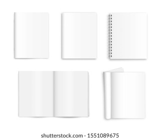 Blank magazine, journal, newspaper, notebook mockup on white background. Vector illustration.