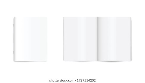 Blank magazine, journal, newspaper, notebook mockup on white background.