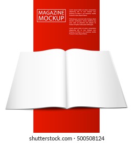 Blank magazine mockup template. Opened magazine mockup. Red Line series mockup. Realistic mockup vector EPS10 illustration.