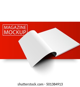 Blank magazine mockup template. Opened magazine mockup. Red Line series mockup. Realistic mockup vector EPS10 illustration.