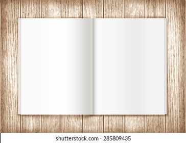 Blank magazine on wooden background. Template