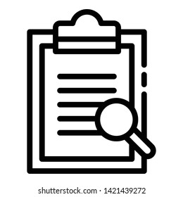 Blank and magnifier icon. Outline blank and magnifier vector icon for web design isolated on white background