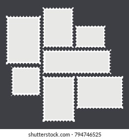 Blank mailing postal sticker template in different size stamps set