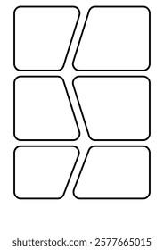 A blank manga storyboard template with six panels arranged in two columns. Ideal for comic artists to sketch and plan their stories