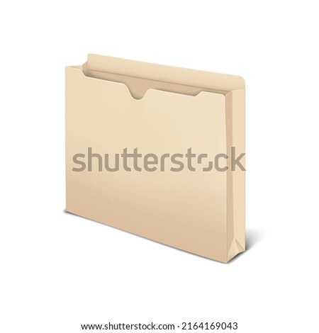 Blank manila file jacket with straight cut tab vector mockup. Document case, paper holder realistic mock-up