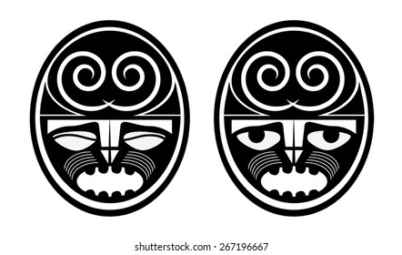 Blank Maori - Polynesian Masks Tattoo Sketch