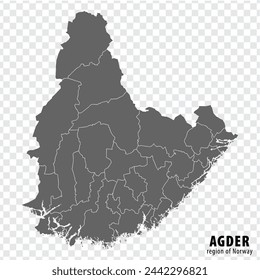 Blank map Agder County of  Norway. High quality map Agder County on transparent background for your web site design, logo, app, UI.  Norway.  EPS10.