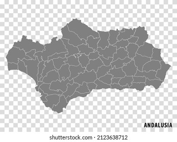 Blank map Andalusia of Spain. High quality map Comarcas of Andalusia on transparent background for your web site design, logo, app, UI.  Spain.  EPS10.