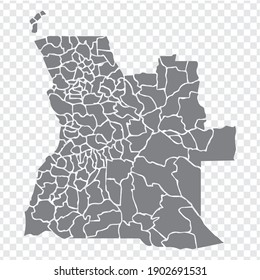 Blank map  of Angola in gray. Municipalities of Angola map. High detailed gray vector map of Angola on transparent background for your web site design, logo, app, UI.  EPS10. 