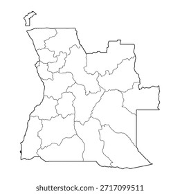 Mapa en blanco de Angola con su división provincial aislada sobre fondo blanco. Ilustración vectorial