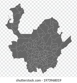 Blank map Antioquia of Colombia. High quality map Antioquia  with municipalities on transparent background for your web site design, logo, app, UI. Colombia.  EPS10.