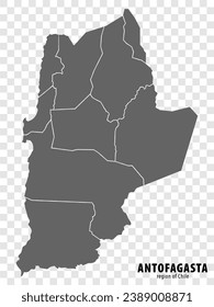 Blank map Antofagasta  Region of Chile. High quality map Antofagasta with municipalities on transparent background for your web site design, logo, app, UI. Republic of Chile.  EPS10.