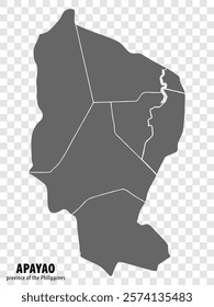 Blank map Apayao of Philippines. High quality map Province of Apayao with districts on transparent background for your web site design, logo, app, UI.  Republic of the Philippines.  EPS10.