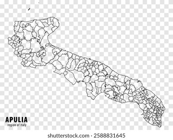 Blank map Apulia of Italy. High quality map Region Apulia with municipalities on transparent background for your web site design, logo, app, UI.  EPS10.