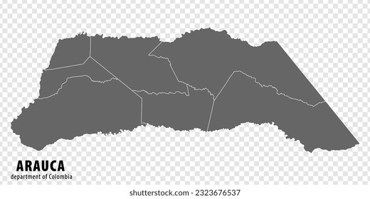 Blank map Arauca Department of Colombia. High quality map Arauca with municipalities on transparent background for your web site design, logo, app, UI. Colombia.  EPS10.