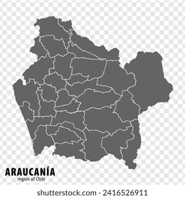 Blank map Araucania Region of Chile. High quality map Araucania  with municipalities on transparent background for your web site design, logo, app, UI. Republic of Chile.  EPS10.