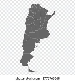 Mapa en blanco de Argentina. Mapa de alta calidad Argentina con provincias sobre fondo transparente para tu diseño de sitio web, logotipo, aplicación, UI. Vector de material.  EPS10.