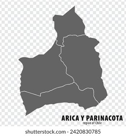 Blank map Arica y Parinacota  Region of Chile. High quality map Arica y Parinacota with municipalities on transparent background for your web site design, logo, app, UI. Republic of Chile.  EPS10.