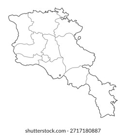 Mapa em branco da Armênia com sua divisão administrativa isolada sobre fundo branco. Ilustração vetorial