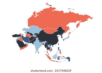 Leere Karte von Asien Vektor in einem bunten Design.Clean, minimalistisch für moderne visuals.international,Zeichen,Kunst,Region,Stadt,Kontur,Nation,Infografik,Politik,Konzept,Umriss.
