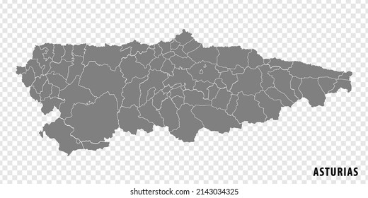 Blank map Asturias of Spain. High quality map Comarcas of Asturias on transparent background for your web site design, logo, app, UI.  Spain.  EPS10.