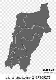 Blank map Atacama  Region of Chile. High quality map Atacama with municipalities on transparent background for your web site design, logo, app, UI. Republic of Chile.  EPS10.