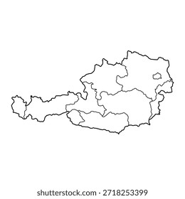 Blank map of Austria with its administrative division isolated on white background. Vector illustration
