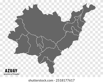 Mapa en blanco de la provincia de Azuay en Ecuador. Mapa de alta calidad Azuay con municipios sobre fondo transparente para su diseño de Sitio web, logotipo, App, UI. Ecuador.  EPS10. 