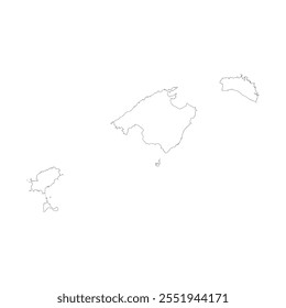 Mapa em branco das Ilhas Baleares isolado sobre fundo branco. Ilustração vetorial