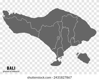 Blank map Bali province of Indonesia. High quality map Bali with municipalities on transparent background for your web site design, logo, app, UI. Republic of Indonesia.  EPS10.