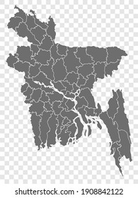 Blank map of Bangladesh . Municipalities of Bangladesh map. High detailed vector map  People's Republic of Bangladesh on transparent background for your web site design, logo, app, UI.  EPS10.