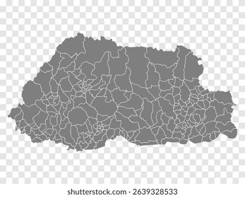 Blank map of Bhutan. Districts of Bhutan map. High detailed vector map  on transparent background for your web site design, app, UI. EPS10. 