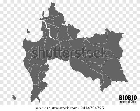 Blank map Biobio Region of Chile. High quality map Biobio with municipalities on transparent background for your web site design, logo, app, UI. Republic of Chile.  EPS10.