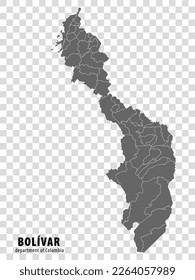 Blank map Bolivar Department of Colombia. High quality map Bolivar  with municipalities on transparent background for your web site design, logo, app, UI. Colombia.  EPS10.