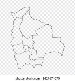 Blank map Bolivia. High quality map of  Bolivia with provinces on transparent background for your web site design, logo, app, UI. Stock vector. Vector illustration EPS10. 
