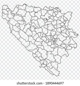 Blank map Bosnia and Herzegovina. Districts of Bosnia and Herzegovina map. High detailed vector map  on transparent background for your web site design, app, UI. EPS10. 