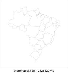 Mapa em branco do Brasil com sua divisão administrativa isolada sobre fundo branco. Ilustração vetorial