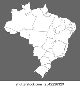 Mapa en blanco de Brasil. Mapa blanco de alta calidad de Brasil con provincias sobre fondo gris para su diseño de Sitio web, logotipo, App, UI. Vector de acciones. Ilustración vectorial EPS10.