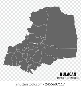 Blank map Bulacan of Philippines. High quality map Province of Bulacan with districts on transparent background for your web site design, logo, app, UI.  Republic of the Philippines.  EPS10.