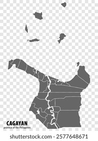 Blank map Cagayan of Philippines. High quality map Province of Cagayan with districts on transparent background for your web site design, logo, app, UI.  Republic of the Philippines. EPS10.