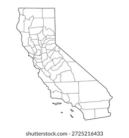 Mapa en blanco de California aislado sobre fondo blanco. Ilustración vectorial
