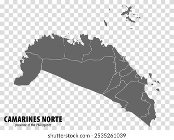 Blank map Camarines Norte of Philippines. High quality map Province of Camarines Norte with districts on transparent background for your web site design, logo, app, UI.  Philippines.  EPS10.