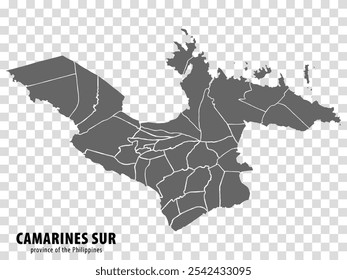 Blank map Camarines Sur of Philippines. High quality map Province of Camarines Sur with districts on transparent background for your web site design, logo, app, UI.  Republic of the Philippines.  