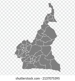 Blank map  of Cameroon  in gray. Municipalities of Cameroon map. High detailed gray vector map of Cameroon on transparent background for your web site design, logo, app, UI.  EPS10. 