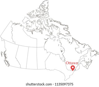 Blank map of Canada provinces and territories vector outline and capital location Ottawa