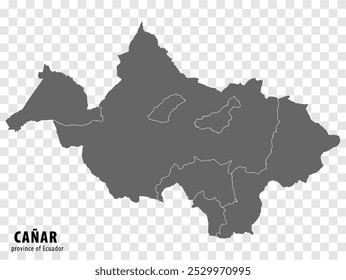 Mapa em branco Canar Province of Ecuador. Mapa de alta qualidade Canar com municípios em fundo transparente para o seu design de site, logotipo, aplicativo, UI. Equador.  EPS10 