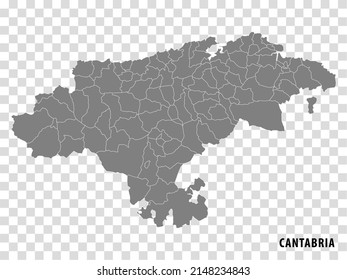 Blank map Cantabria of Spain. High quality map Comarcas of Cantabria on transparent background for your web site design, logo, app, UI.  Spain.  EPS10.